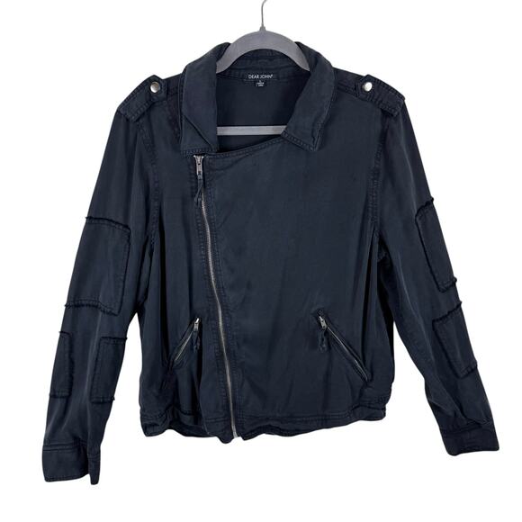 Dear John Jackets & Blazers - Dear John Black Monique Asymmetrical Full Zip Patchwork Tencel Moto Jacket Sz L